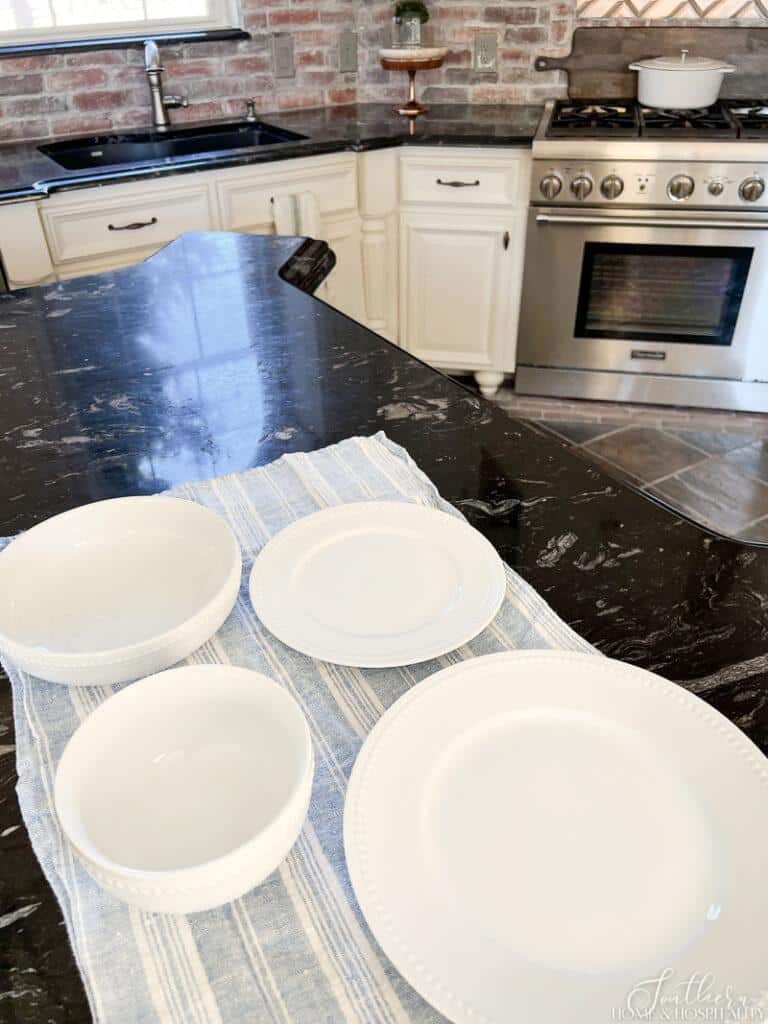 White plate, salad plate, cereal bowl and dinner bowl