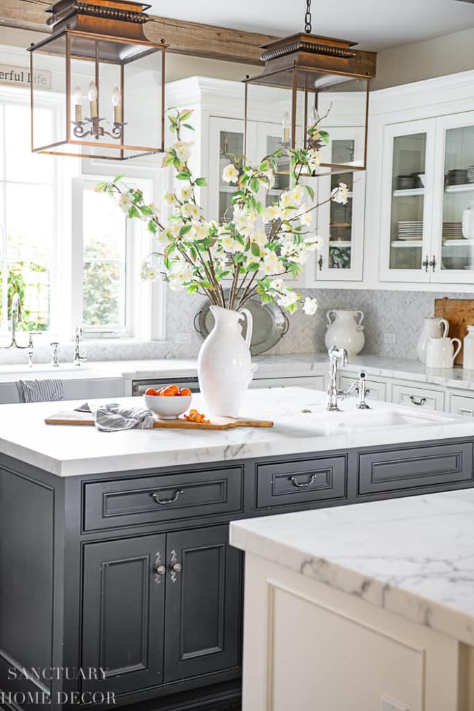 Decorating with white dishes on a kitchen counter