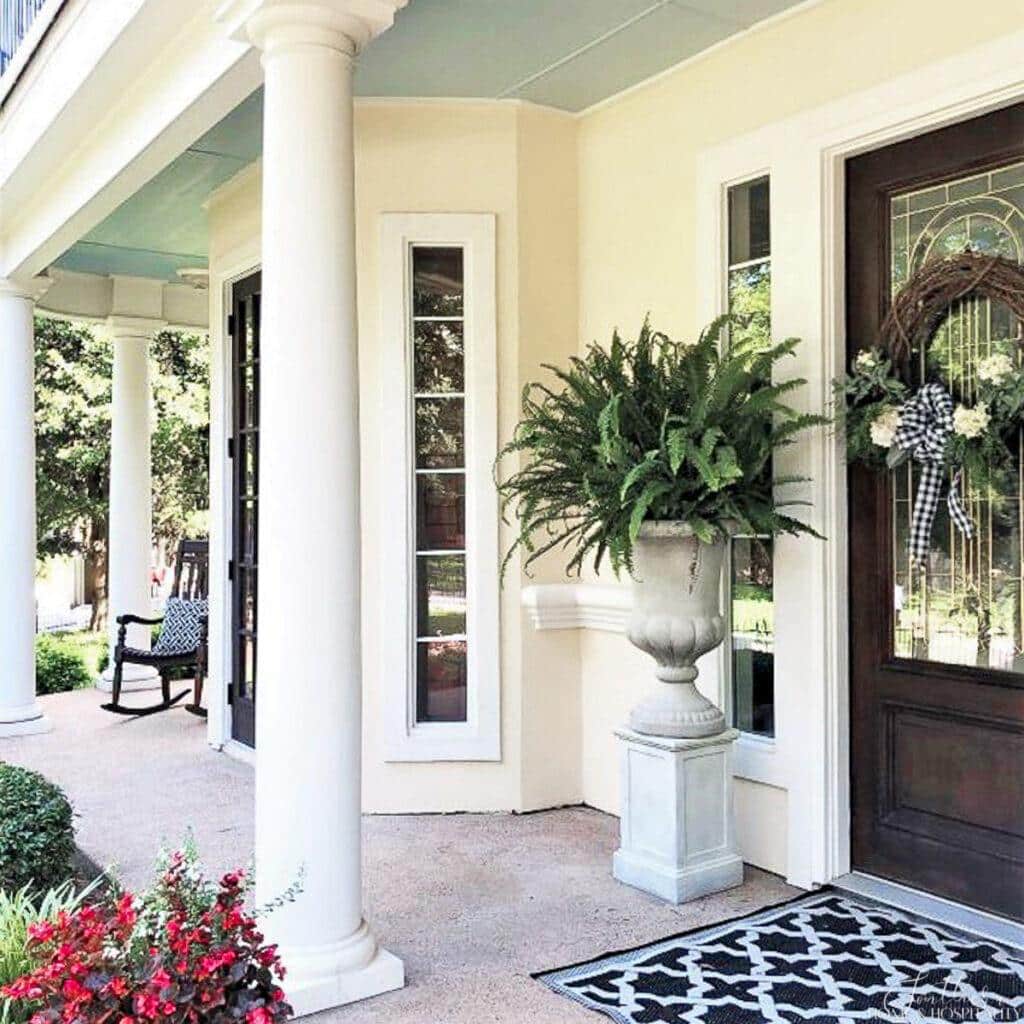 Southern front porch with haint blue ceilings