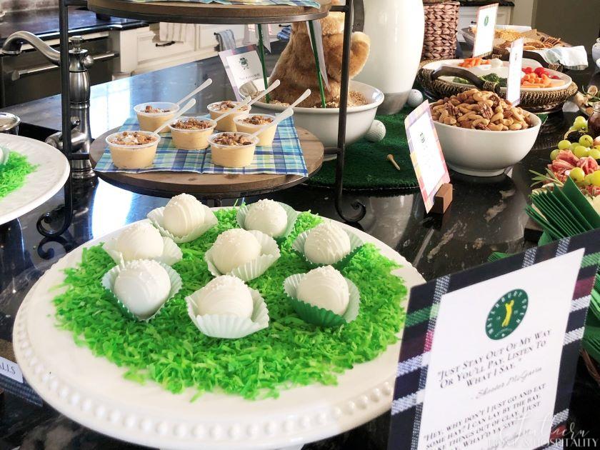 golf theme party cake balls and pudding shot desserts