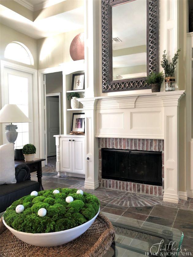 Golf theme party coffee table and mantel decorations