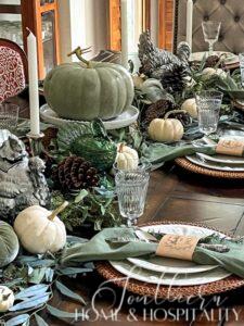 Thanksgiving Table in Green, Silver, and White: Pretty and Peaceful