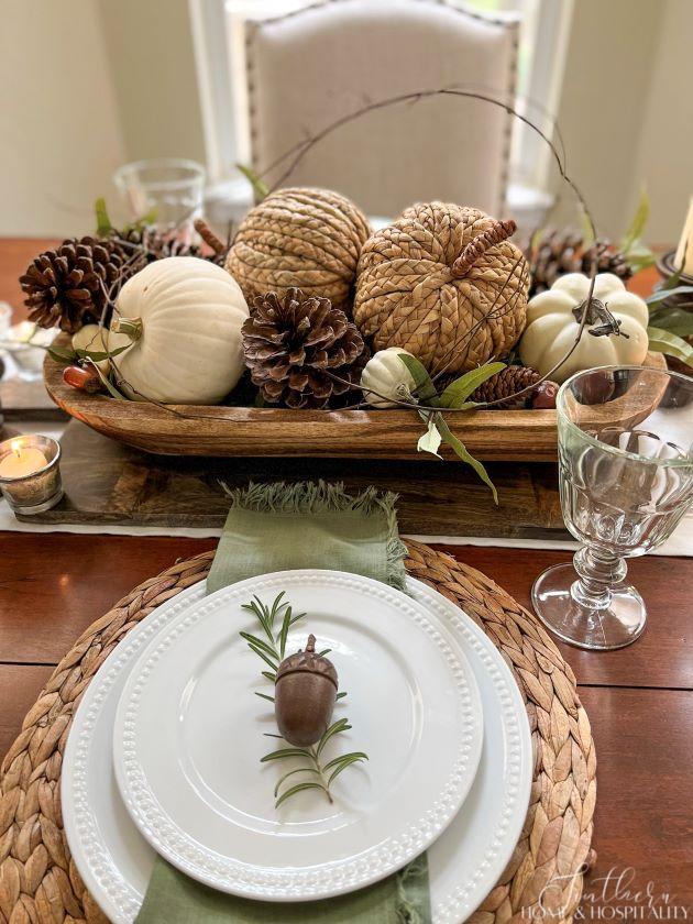 fall dough bowl centerpiece and place setting