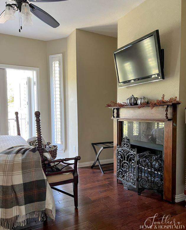 guest bedroom fireplace and tv