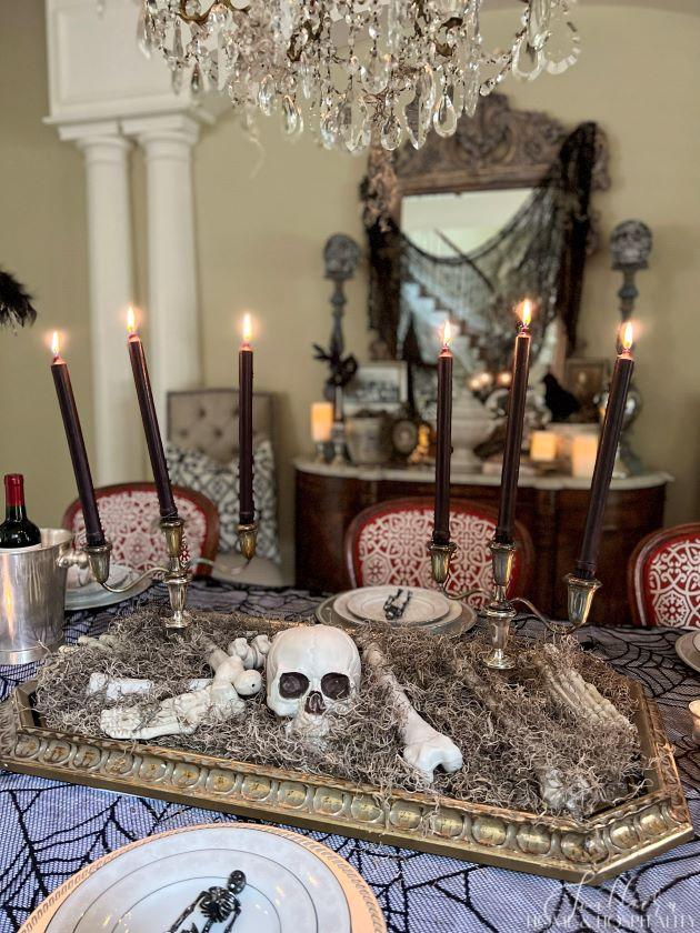 spooky chic gothic halloween dining table centerpiece