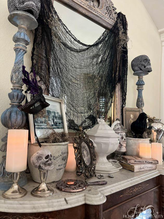 spooky chic gothic halloween dining room sideboard