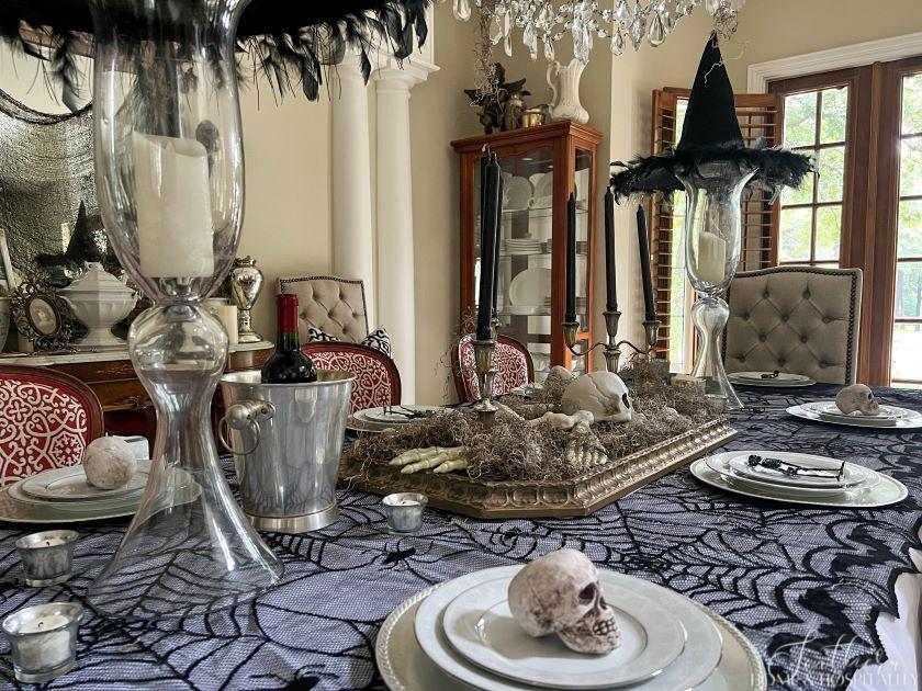 spooky chic gothic halloween dining room tablescape