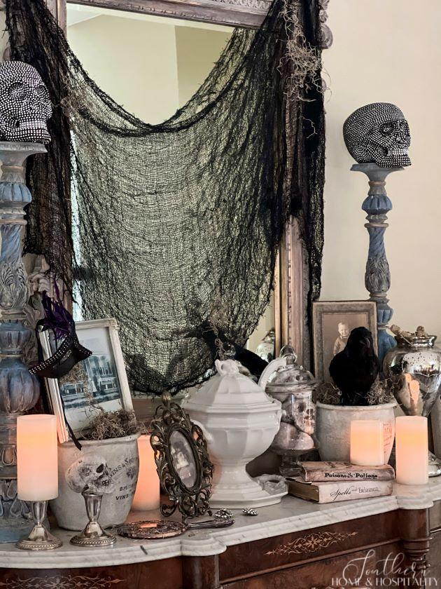 spooky chic gothic halloween dining room sideboard