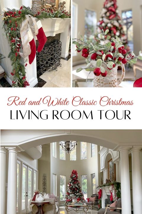 Red and White Christmas Living Room Tour Pinterest Graphic