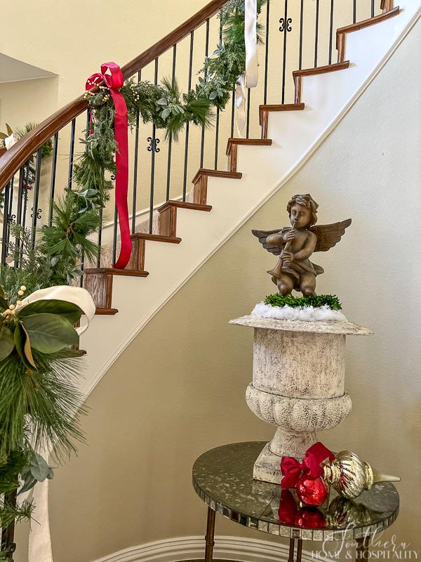 French Country Classic Christmas Foyer and Staircase
