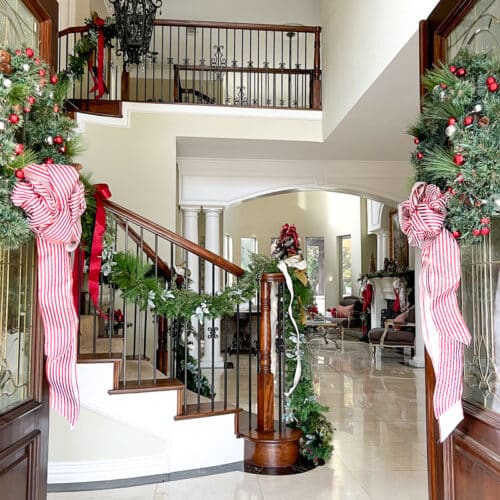 French Country Classic Christmas Foyer and Staircase
