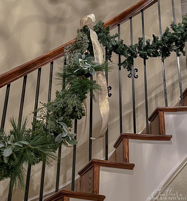 staircase garland before and after inserting picks