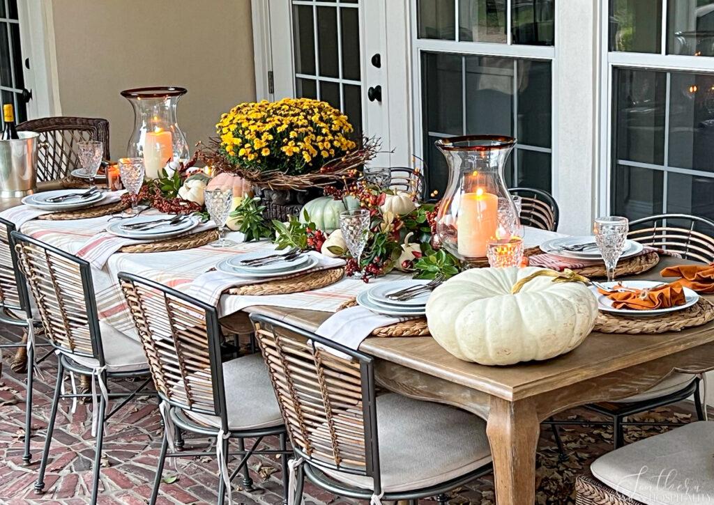 Outdoor fall tablescape on patio