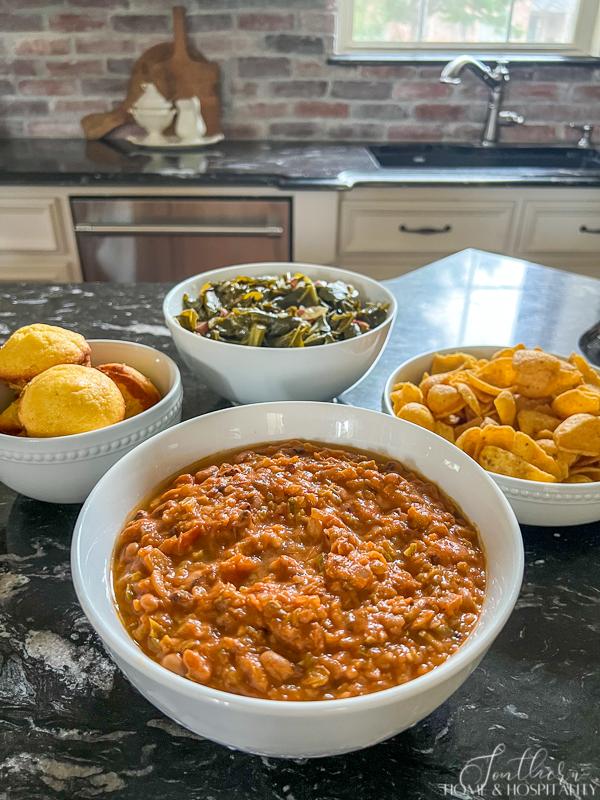 Warm Southern black-eyed pea dip made with peppers, onion, celery, and salsa.