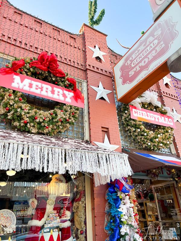 downtown Grapevine building decorated for the holidays