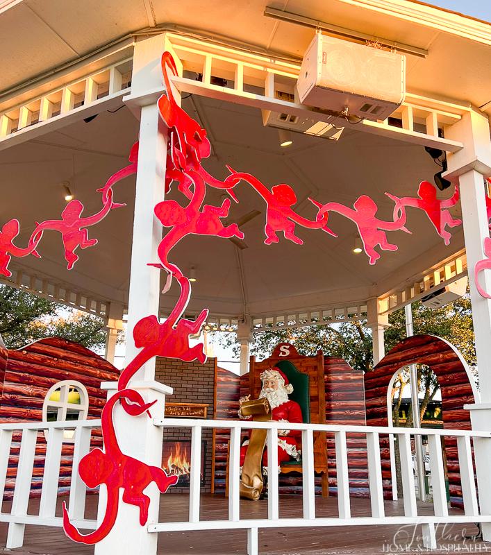 Grapevine, Texas pavilion at Christmas with Santa checking off his list