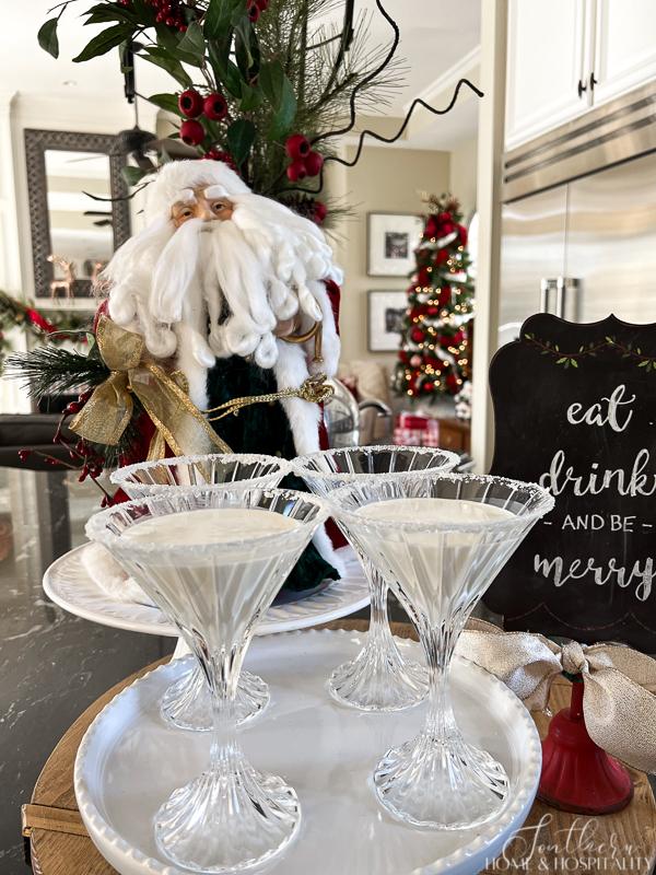 White Christmas martinis on a tray
