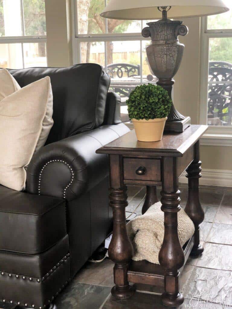 Boxwood topiary on end table