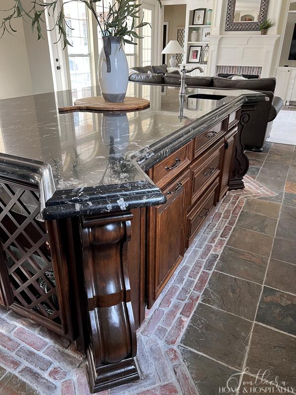 Kitchen island with drawers and trash pull out