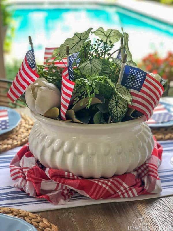 July 4th dining table centerpiece with flags