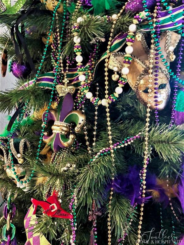 Mardi Gras tree with beads