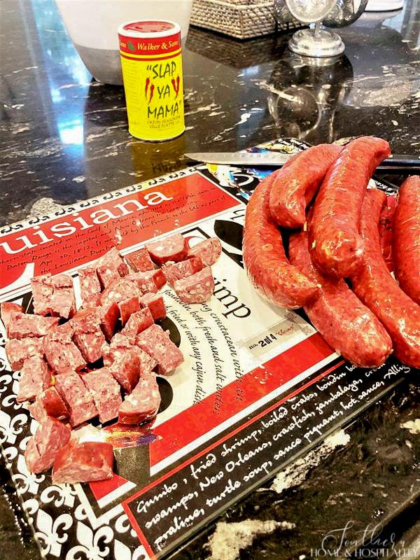 Sausage on Louisiana cutting board