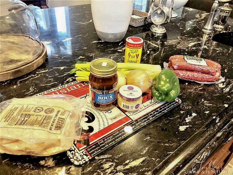 Ingredients for chicken and sausage gumbo