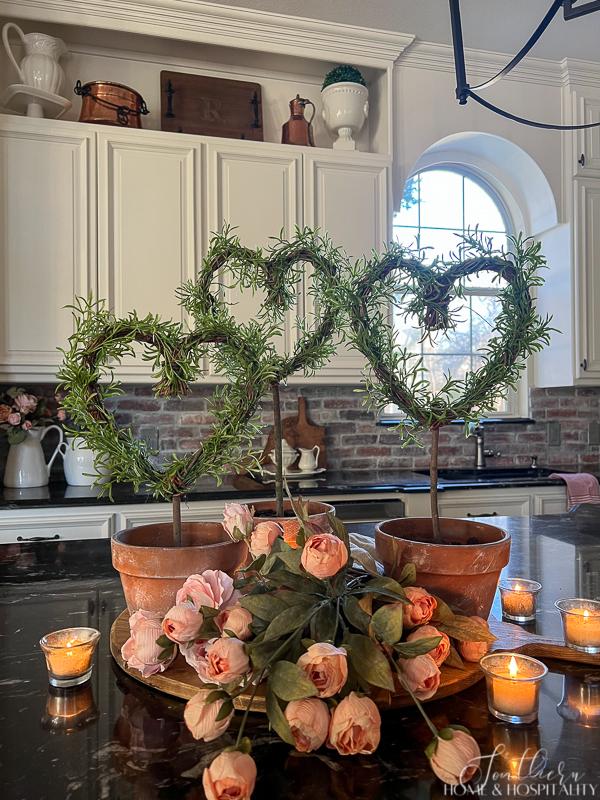 Heart shaped rosemary topiaries for Valentine's day