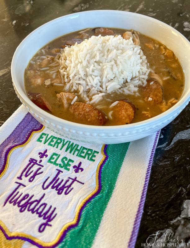 Easy chicken and sausage gumbo with rice