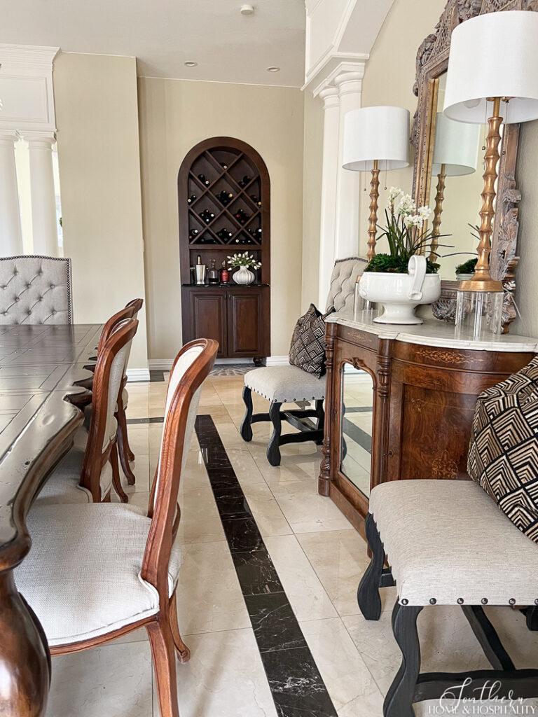 Correct distance behind dining chairs