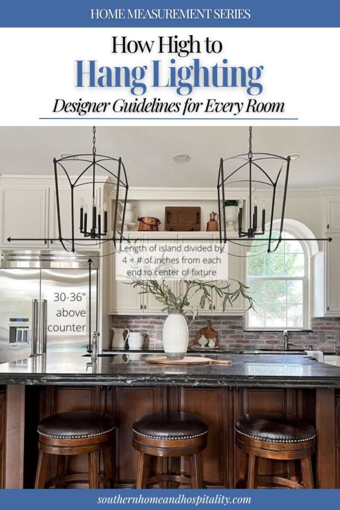 How high to hang lighting demontrated over a kitchen island
