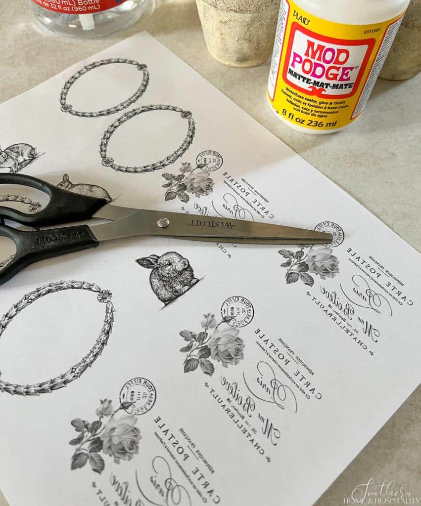 Printed vintage graphics to transfer onto flower pots