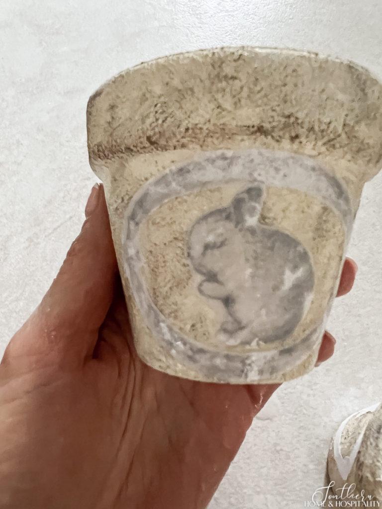 Wet paper transfer on flower pot