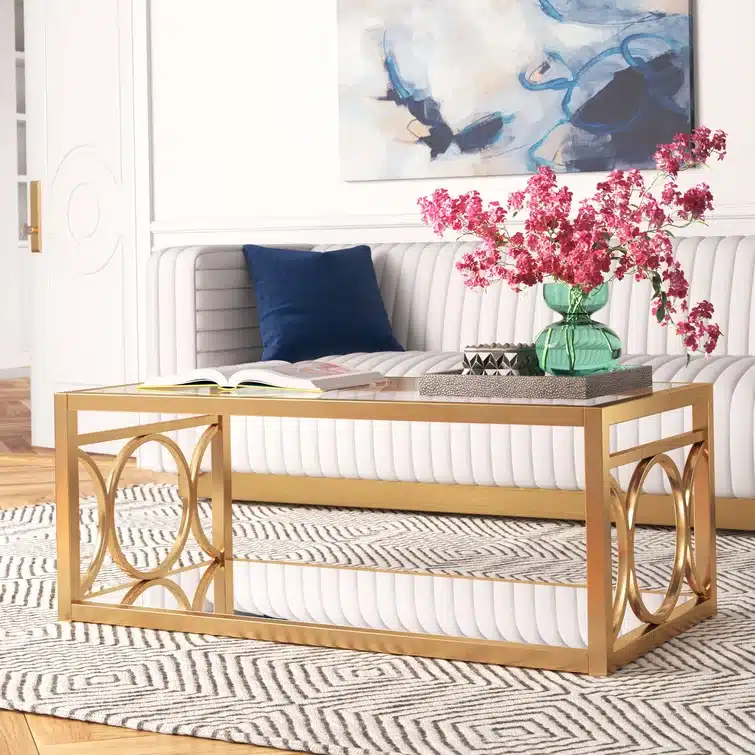 Glass and brass coffee table with circle detail