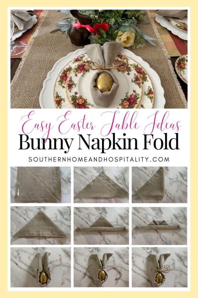 Bunny napkin fold Pinterest graphic