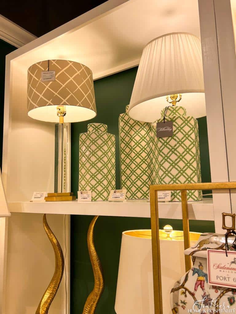 green and white lattice lamps
