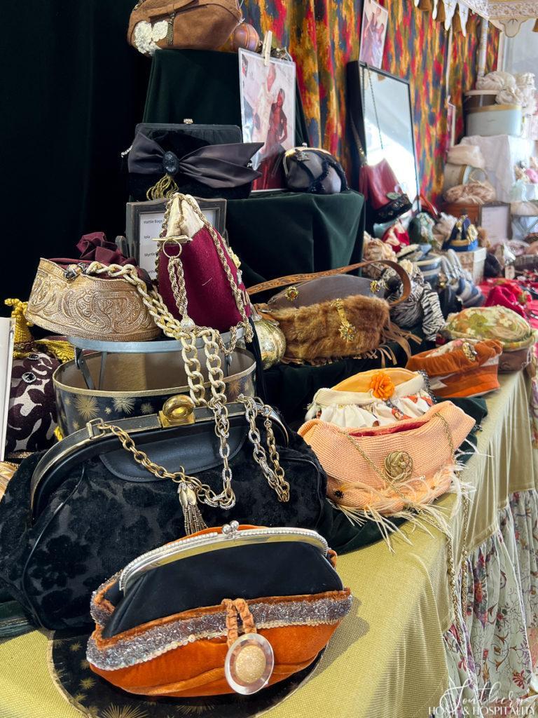 Colorful custom purses on a table