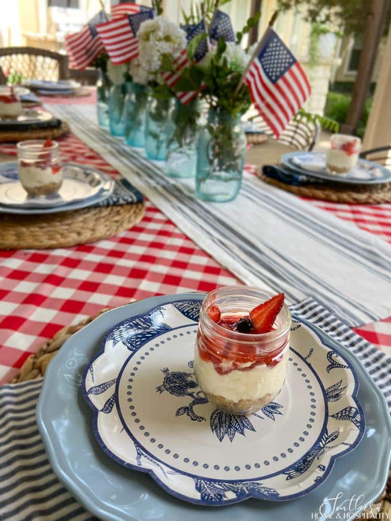 patriotic dessert in a mason jar