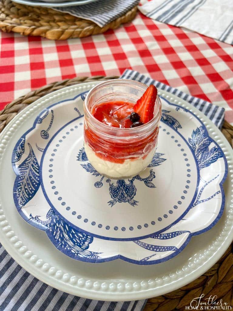 Strawberry cheesecake mini mason jar dessert