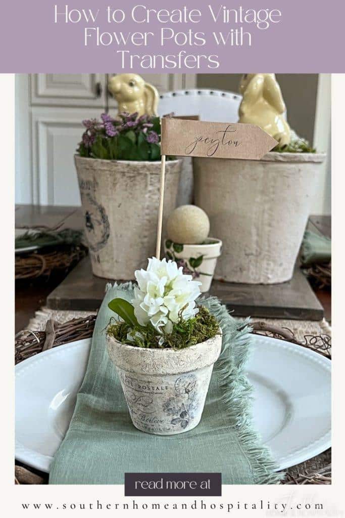 Vintage flower pots with transfers