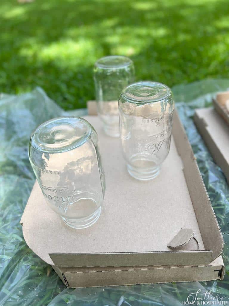 Mason jars before prepped for sea glass spray paint
