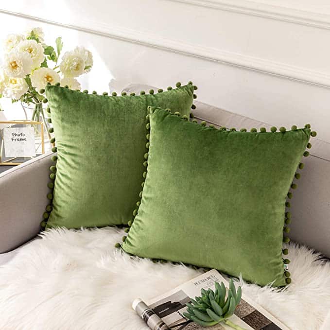 Green velvet throw pillows