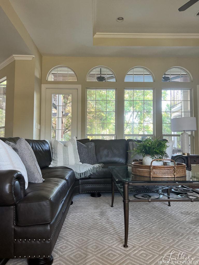 Timeless family room and leather sectional