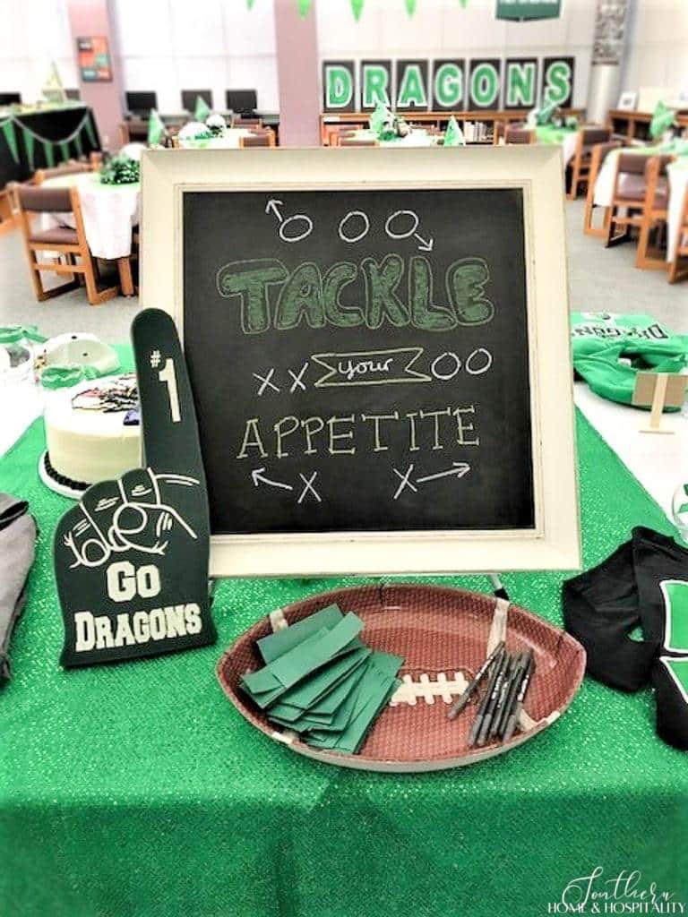 Chalkboard with football art for party