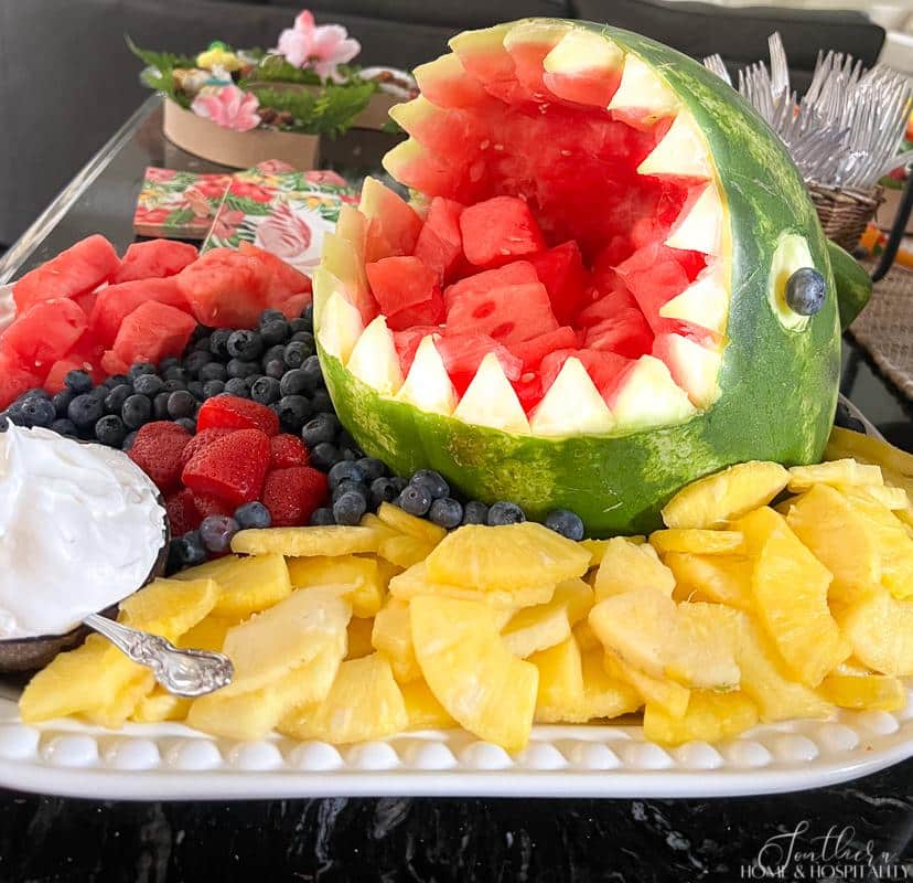 Fruit tray with watermelon shark