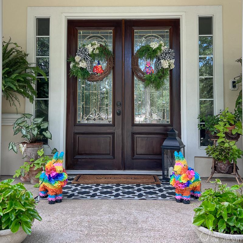 pinatas on front porch