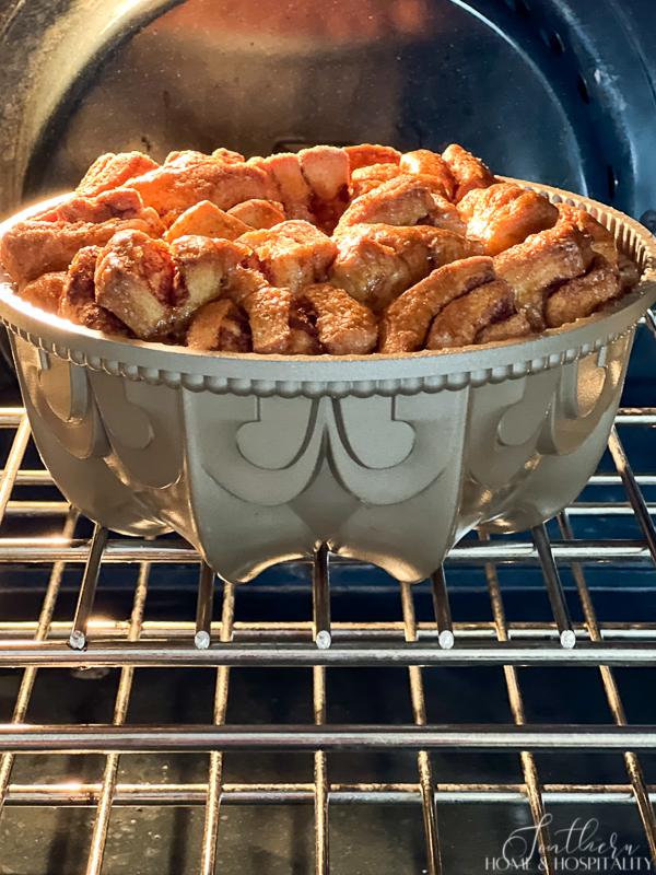 Monkey bread baking in the oven for fall