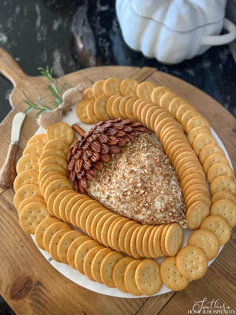 Ranch cheese ball shaped into a fall acorn
