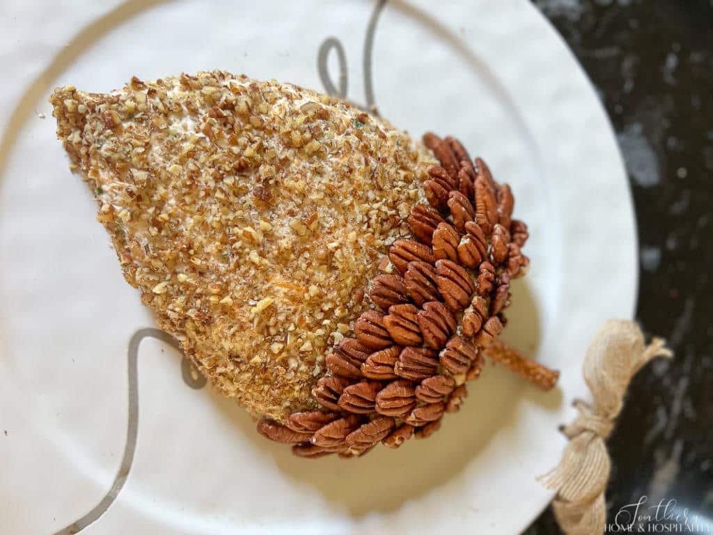 pecan acorn cap on acorn cheese ball