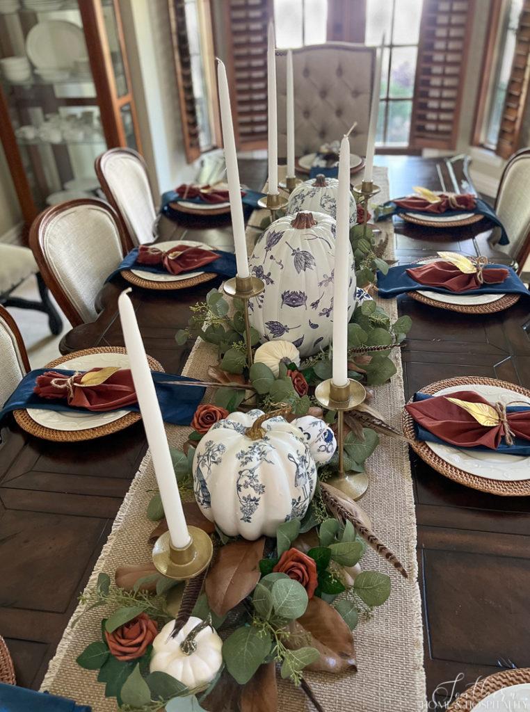 chinoiserie pumpkins in a fall tablescape